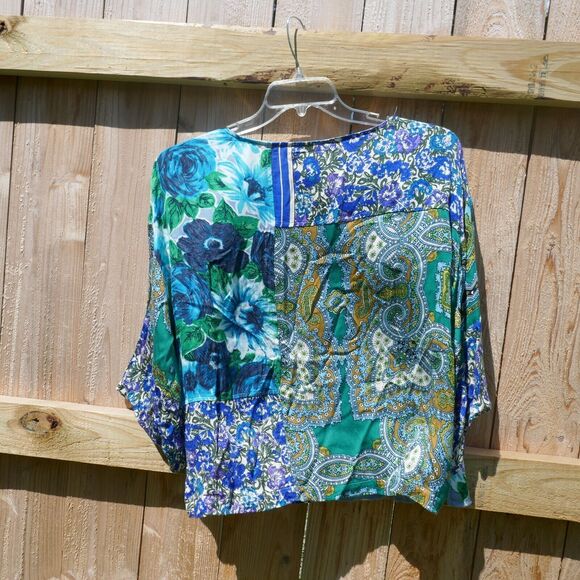 Tiny Anthropologie Blouse Ellery Blue Floral Patchwork Print Top Size Medium - Picture 1 of 7